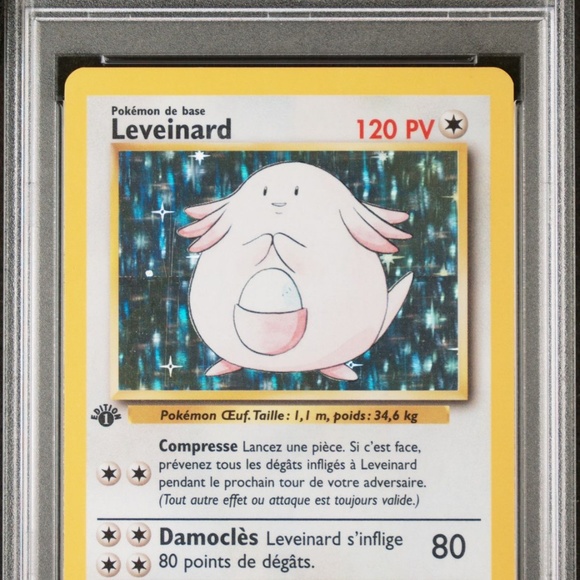 PSA 7 Leveinard Chansey Holo Rare NM 3 French Base 1st Edition Pokemon 84916943 - Picture 2 of 4